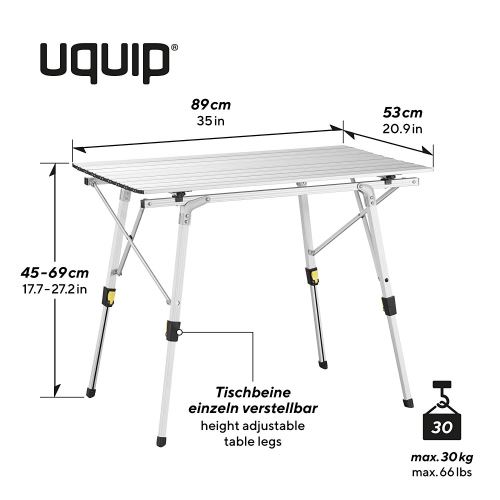 120x70cm Uquip Variety L Table Pliante en Aluminium pour 6 Personnes Réglable en Continu en Hauteur 