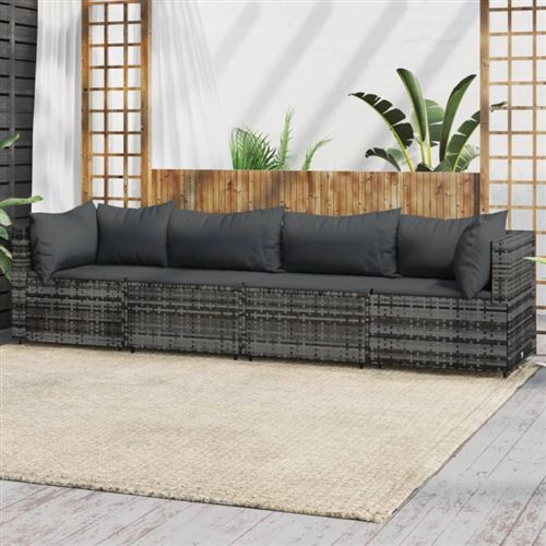 Salon de jardin modulable Vidaxl resine tressee gris 4 pieces 3 personnes