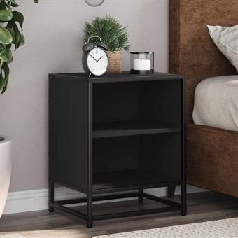 Table de chevet noir 40x31x50 cm bois d ingénierie et métal - 1