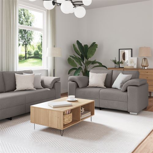 Ensemble de canapé 2 pièces avec coussins tissu taupe