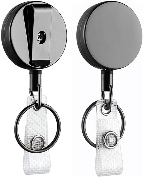 Generique Noir 2Pcs Cadeau Papa Porte-Badge Avec Porte-Clés En Métal Fongwan Rétractable, Avec Clip De Ceinture - Image 2