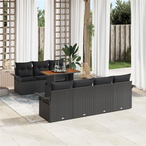 Non Communiqué Noir Ensemble De Canapé De Jardin De 8 Pièces Avec Coussins Rattan Poly, Canapé De Jardin De 2 Places Avec Rangement Et 3358032