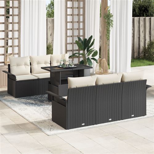 Non Communiqué Noir Ensemble De Canapé De Jardin De 7 Pièces Avec Coussins En Rattan Poly Sofa De Jardin 2 Places Avec Rangement Et Coussins