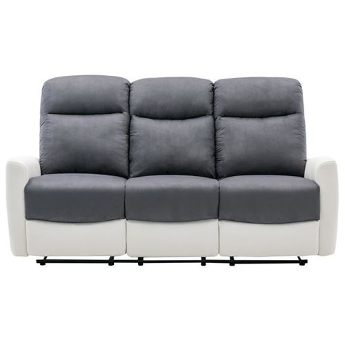 JESS Canape 3 places en micro fibre avec 2 assises de relaxation manuels - Blanc et gris