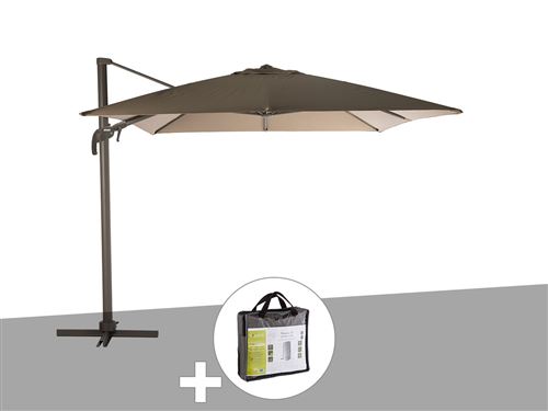  Parasol d&eacute;port&eacute; et inclinable rectangule noisette avec housse de protection Elea - 3 x 4 m - Hesp&eacute;ride 