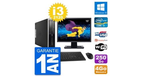 Pc hp compaq 6200 pro sff ecran 19" i3-2120 ram 4go disque 250go windows 10 wifi