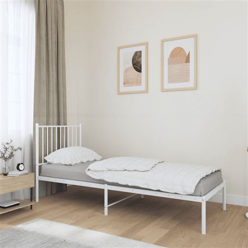 vidaXL Cadre de lit métal sans matelas avec tête de lit blanc 75x190cm