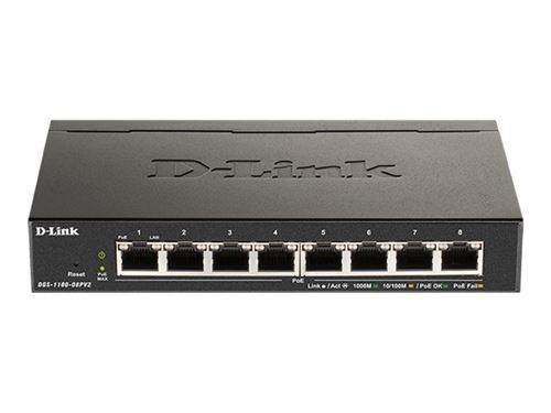 D-Link Dgs 1100-08Pv2 - Commutateur - Intelligent - 8 X 10/100/1000 (Poe) - De Bureau - Poe (64 W)