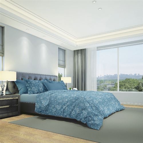 HOMEMANIA Ensemble d'enveloppes de couette Peonies - Bleu clair, blanc - 150 x 200 cm