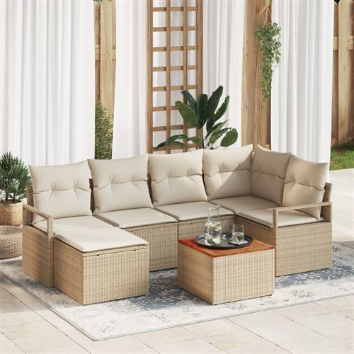 Vidaxl - Set Divano Da Giardino Con Cuscino 7 Pcs Beige Poly Rattan