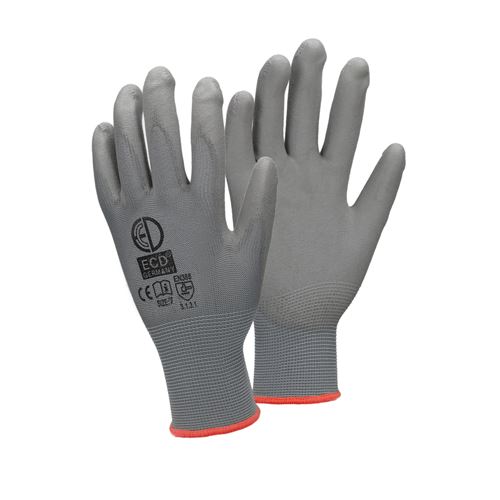 ECD Germany 60 Paires de Gants de Travail en PU - Taille 7-S - Couleur Gris - &Eacute;lastique -