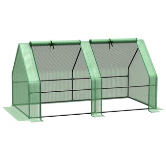 Mini serre de jardin serre à tomates dim. 180L x 90l x 90H cm acier PE haute densité 140 g/m² anti-UV 2 fenêtres zippées enroulables vert - 1