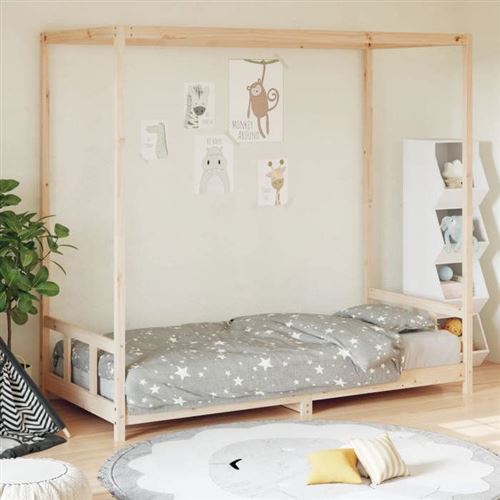 vidaXL Cadre de Lit pour Enfants, Lit Simple avec Sommier à Lattes, Meuble de Chambre à Coucher, Scandinave, Marron 90x200 834522