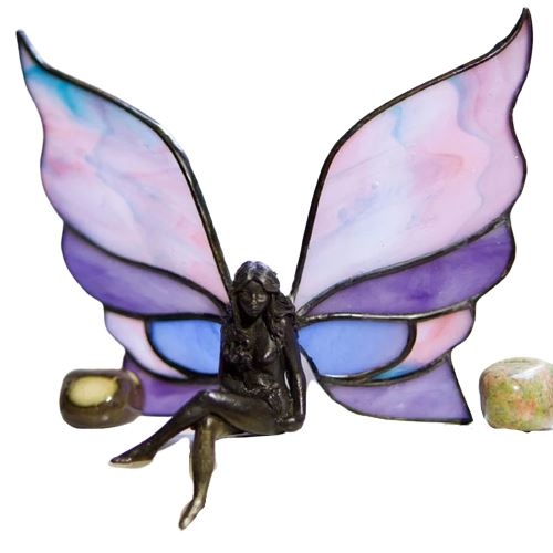 Statue de fée aux ailes colorées FONGWAN Figurine Décoration de jardin-Rose