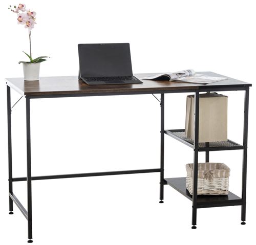 Bureau Oviedo avec Plateau en MDF Cadre en Tubes d'acier et Colonne de rangement , Noir / Marron