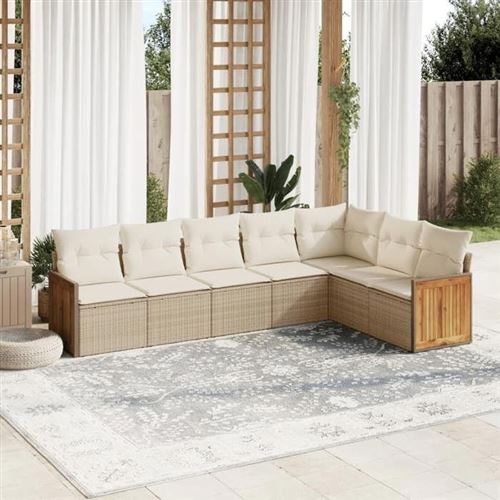 Non Communiqué Beige Salon De Jardin Modulable Vidaxl 7 Pieces 7 Personnes 62 X 62 X 69 Cm Rotin