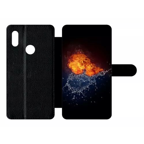 Etui My-Kase pour Y6S 2019 - duo de coeurs eau et flamme - Simili-cuir Noir