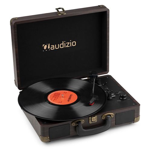 Audizio RP116DW Platine Vinyle R&eacute;tro avec Bluetooth IN & OUT, Haut-Parleurs Int&eacute;gr&eacute;s &ndash; Noyer 