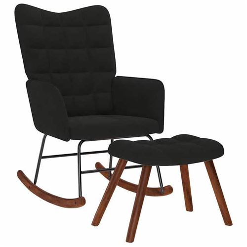 VIDAXL - Fauteuil à bascule avec repose-pied - Velours - Noir - Image 2