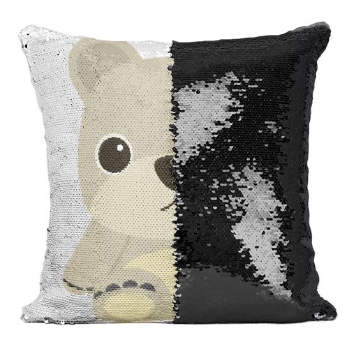 Fabulous Housse de Coussin à Sequin - Paillettes Noir Ourson En Peluche Dessin Mignon [40 x 40 cm]