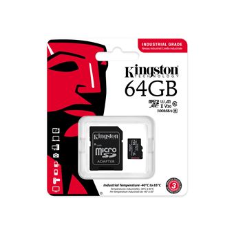 Kingston Industrial - Flashgeheugenkaart (microSDXC-naar-SD-adapter inbegrepen) - 64 GB - A1 / Video Class V30 / UHS-I U3 / Class10 - microSDXC UHS-I - 1