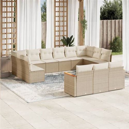  Vidaxl Salon De Jardin Avec Coussins 13 Pcs Beige R&eacute;sine Tress&eacute;e