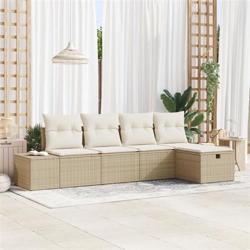 Non Communiqué Beige Vidaxl Ensemble De Canapé De Jardin 5 Pièces Avec Coussins Poly Rattan 3359360