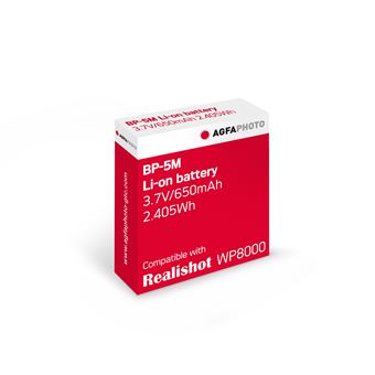 AGFA PHOTO - Batterie Li-on BP-5M – 3.7V/650mAh 2.405Wh – Pour Realishot WP8000