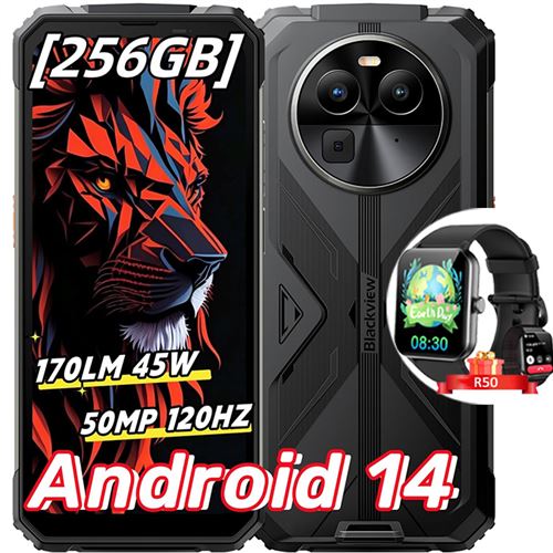 Blackview BV8100 Smartphone Incassable 6,5 Android 14 24Go+256Go 50MP 8800mAh Noir avec Blackview R50