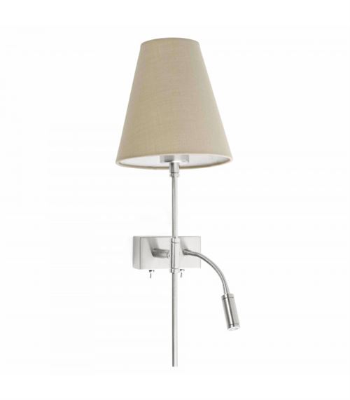 Applique avec liseuse à droite LED en métal et tissu hauteur 49cm Sabana beige