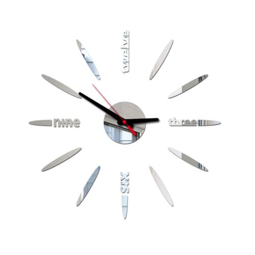 Nombres 3D Diy Romain Mur Acrylique Miroir Autocollant Horloge Décoration Intérieure Stickers Mural Argent PL653