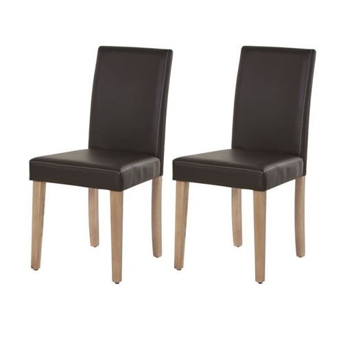 CLARA Lot de 2 Chaises Pieds Bois Hévéa Clair - Simili Marron - L 42 x P 52 x H 90 cm