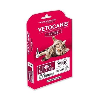 VETOCANIS Pipettes Spot on, Anti-puces et Anti-tiques - Pour chat - 1