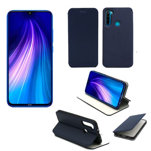 Housse Xiaomi Redmi Note 8T bleue - Etui bleu Coque Redmi Note 8T Protection antichoc à rabat Smartphone 2019 - Accessoires Pochette Case