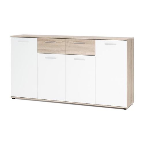 JACKY Buffet bas classique blanc et décor chene mat - L 160 cm