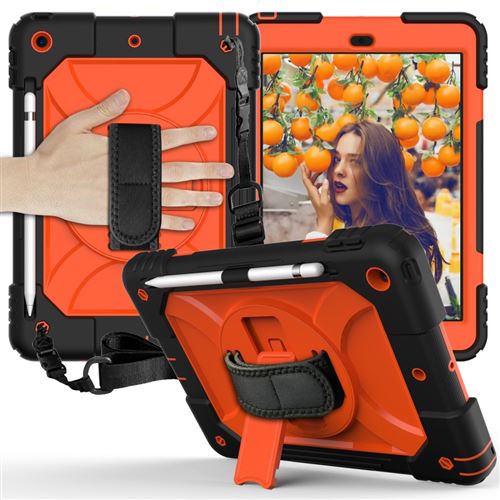 Coque en TPU hybride avec béquille pivotante à 360° et dragonne orange pour Apple iPad 10.2 (2019)