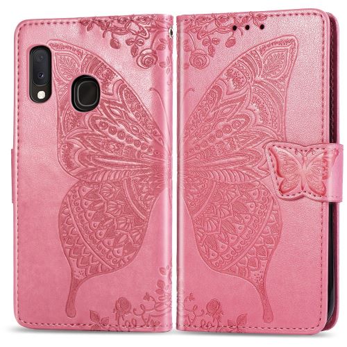 Etui en PU fleur de papillon rose pour Samsung Galaxy A20e