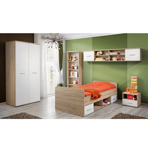 Ensemble de meuble de chambre - DINO II - 5 éléments - Chêne et blanc