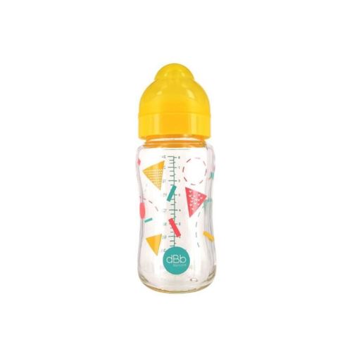 DBB REMOND Biberon Lo Géométrie Verre 240 Ml Tétine Silicone 0-4 Mois - System Jaune Translucide - S/Bte