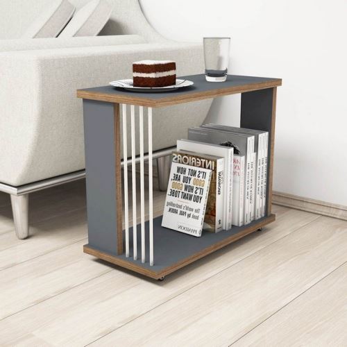 HOMEMANIA Table Basse Nicol Porte-Revues, Livres - pour Salon, Canapé - Anthracite, Noyer, Blanc en Bois, 50 x 24 x 42 cm