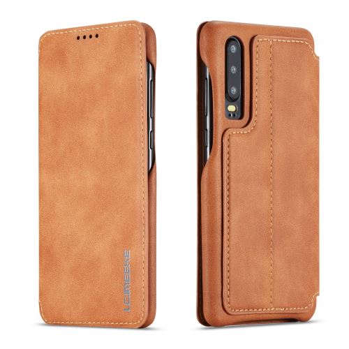Etui en PU porte-cartes rétro marron pour votre Huawei P30