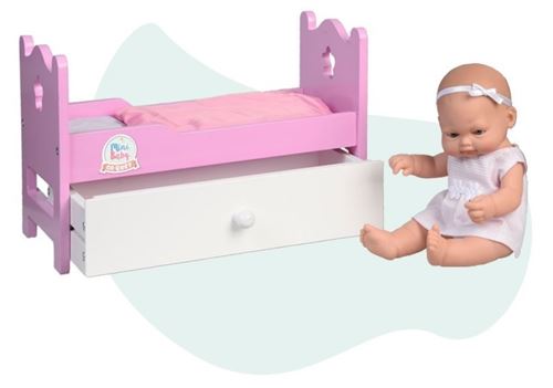 Falca poupée Mini Baby avec lit en bois et tiroir 28 cm rose