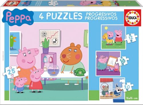 4 puzzles enfant - peppa pig - 12 - 16 - 20 - 25 pieces - educa - peppa cochon