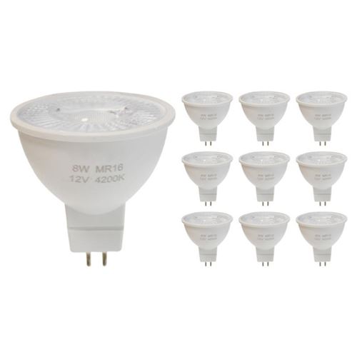 Ampoule LED GU5.3 / MR16 12V 8W SMD 80° (Pack de 10) - Blanc Neutre 4000K - 5500K - SILAMP