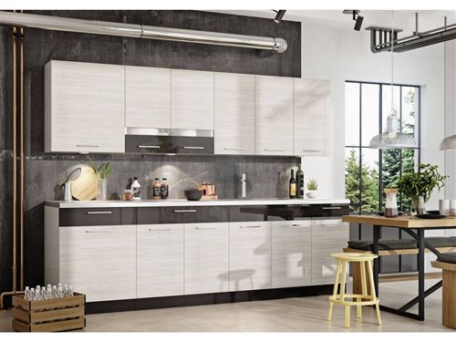 BOBOCHIC Cuisine complète KARIO 260 cm Bois blanchie et Anthracite brillant