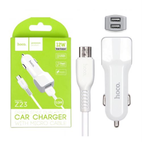Chargeur voiture HOCO Z23 microUSB détachable