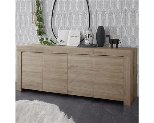 Buffet contemporain 210 cm chêne clair ALANO - L 210 x P 43 x H 86 cm