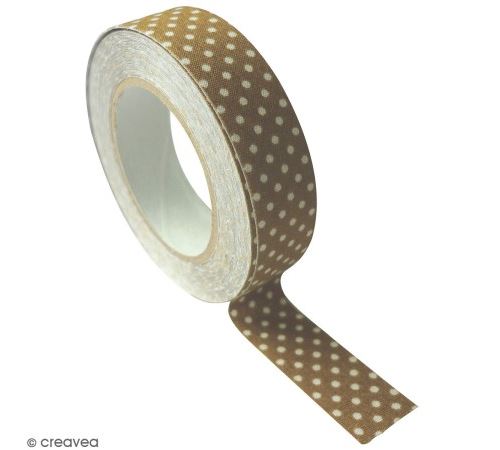Masking Tape tissu - Coloris Tabac à pois blanc - 15 mm x 5 m