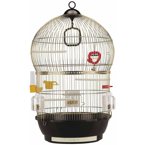 Cage Oiseaux Portable Poignée Volière avec Toit Équipé 3 Perchoir