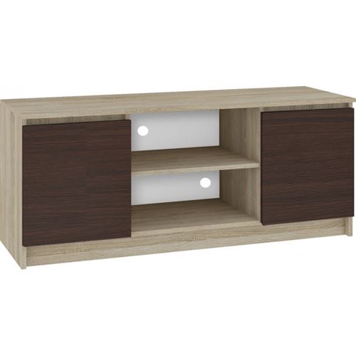DUSK | Meuble bas TV contemporain salon/séjour 140x55x40 cm | 2 niches + 2 portes | Rangement matériel audio/video/gaming | Sonoma/Wenge